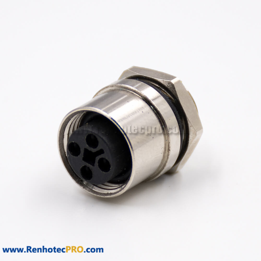 M12 Circular Connectors 4Pin T-Coding Female Straight Rear Bulkhead ...