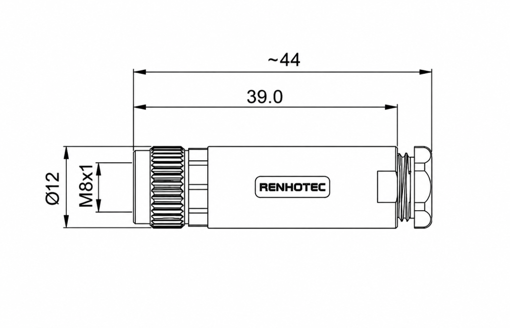 M8 Field Assembly Connector Screw Termination Straight Female Drawing