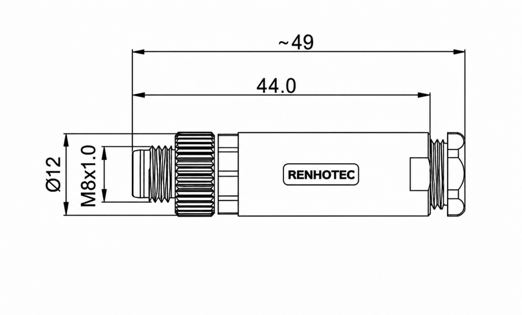 M8 Field Assembly Connector Screw Termination Straight Male drawing