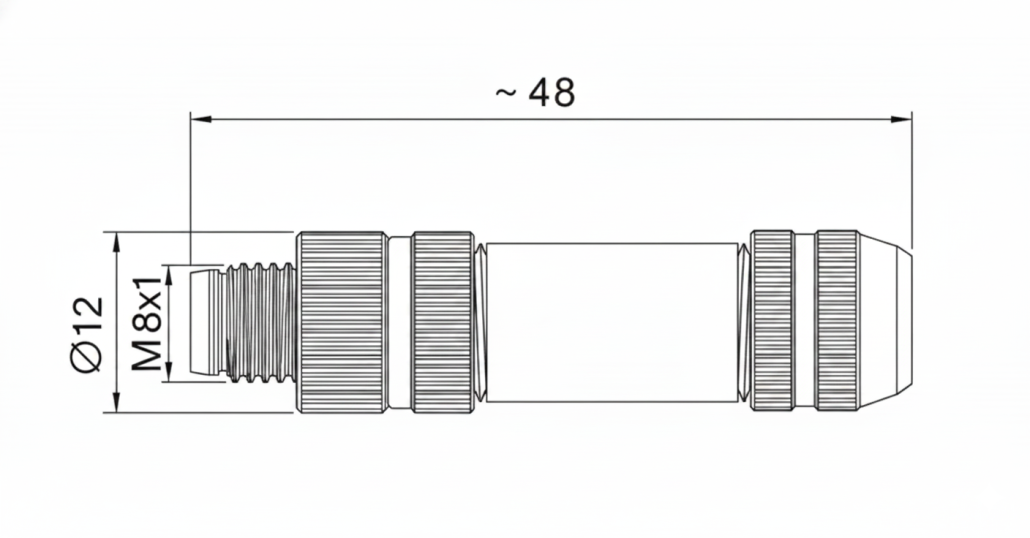 M8 Field Assembly Connector, Solder Cup, Straight male drawing