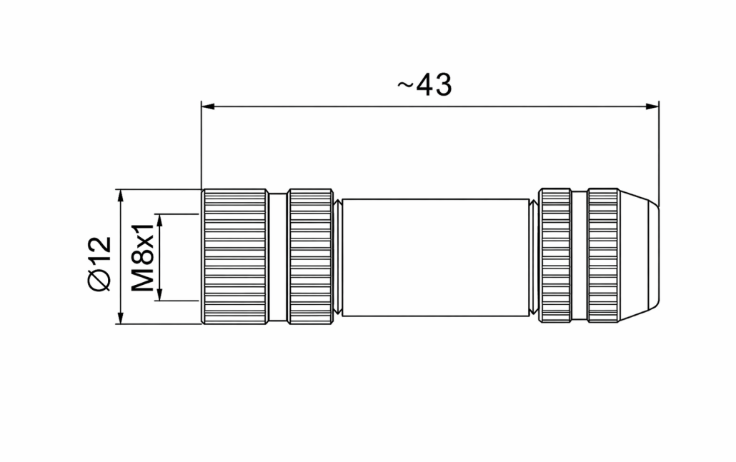 M8 Female Pinout Plug Straight Metal Shell Field Wireable Connetor Drawing