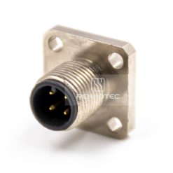 M12 4 Pin D Code Male Straight Solder Cup 4 Hole Flange Panel Receptacle