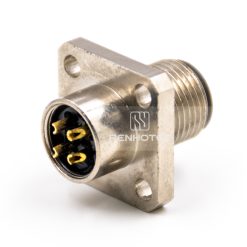 Alternative view of M12 4 Pin D Code Male Straight Solder Cup 4 Hole Flange Panel Receptacle