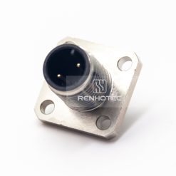 M12 Male Straight Solder Cup 4 Hole Flange Panel Receptacle