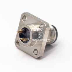Alternative view of M12 Male Straight Solder Cup 4 Hole Flange Panel Receptacle