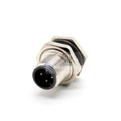 M12 4 Pin D Code Male Straight PCB Type Front Fastened Panel Receptacle
