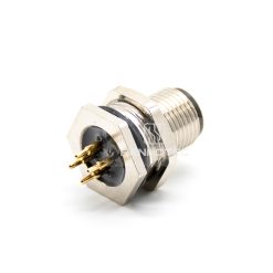 Alternative view of M12 4 Pin D Code Male Straight PCB Type Front Fastened Panel Receptacle