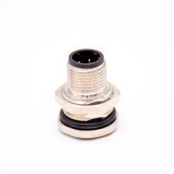 M12 4 Pin D Code Male Straight Solder Cup Front Fastened Panel Receptacle