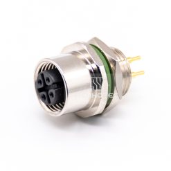 M12 Female Straight PCB Type Back Fastened Panel Receptacle