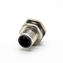 M12 Male Straight Solder Cup Back Fastened Panel Receptacle