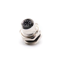 M12 4 Pin D Code Female Straight Solder Cup Front Fastened Panel Receptacle