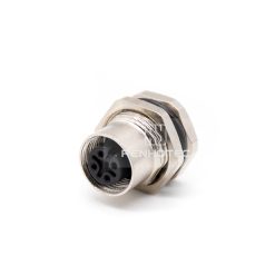 M12 Female Straight Solder Cup Front Fastened Panel Receptacle