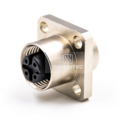 M12 4 Pin D Code Female Straight Solder Cup 4 Hole Flange Panel Receptacle