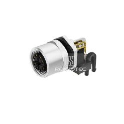 M12 8 Pin X Code Female Right Angle PCB Type Front Fastened Shielded Panel Receptacle