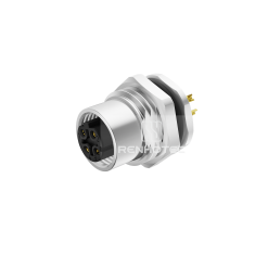 M12 4 Pin D Code Female Straight Solder Cup Front Fastened Panel Receptacle (M16x1.5)
