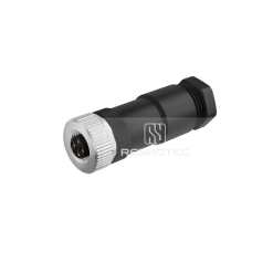 M12 Female Plug Straight Unshielded Field Wireable Connector, Screw Termination