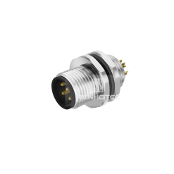M12 4 Pin D Code Male Straight Solder Cup Back Fastened Panel Receptacle