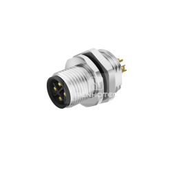 M12 Male Straight Solder Cup Back Fastened Unshielded Panel Mount Receptacle
