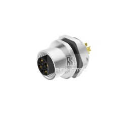 M12 Female Straight Solder Cup Back Fastened Unshielded Panel Mount Receptacle