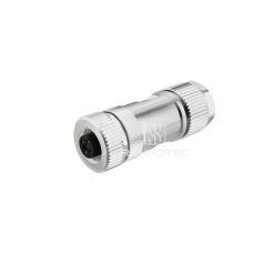 M12 Female Plug Straight Metal Shell Field Wireable Connector, Crimp