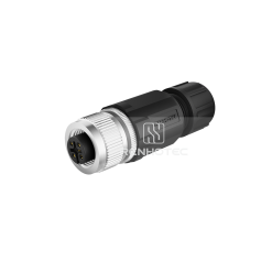 M12 4 Pin D Code Female Plug Straight Plastic Shell Field Wireable Connector, Solder Cup