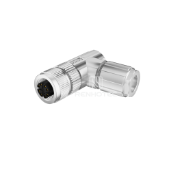 M12 8 Pin X Code Female Plug Right Angle Metal Shell Shielded Field Wireable Connector, Solder Cup