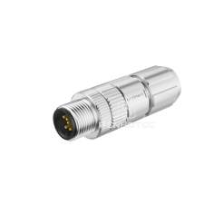 M12 4 Pin D Code Male Plug Straight Metal Shell Field Wireable Connector, Solder Cup