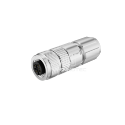 M12 4 Pin D Code Female Plug Straight Metal Shell Field Wireable Connector, Solder Cup