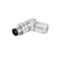 M12 Male Plug Right Angle Metal Shell Field Wireable Connector, Solder Cup