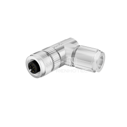M12 4 Pin D Code Female Plug Right Angle Metal Shell Field Wireable Connector, Solder Cup