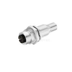 M12 8 Pin X Code Female Straight Solder Cup Front Fastened Shielded Panel Receptacle   M12X1.5 with Shielding Tube