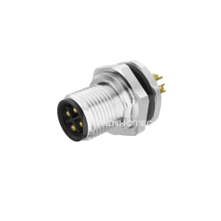 M12 Male Straight Solder Cup Front Fastened Unshielded Panel Mount Receptacle