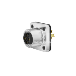 M12 Female Straight Solder Cup Flange Fastened Unshielded Panel Mount Receptacle