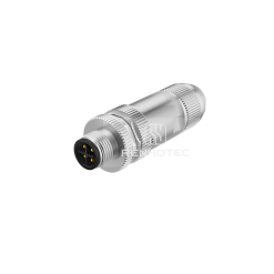 M12 Male Plug Straight Shielded Field Wireable Connector, Solder Cup