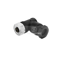 M12 Female Plug Right Angle Unshielded Field Wireable Connector, Screw Termination